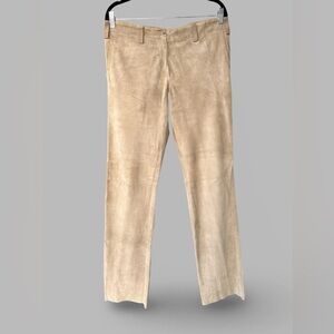 Vintage Y2K JOSEPH Designer Tan Suede Leather Wide Leg Pants Trousers Size Large